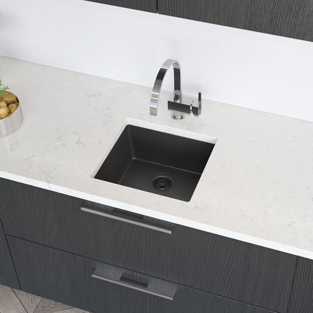Rene 18" Composite Granite Kitchen Sink, Carbon, R3-1003-CAR-ST-CGS - The Sink Boutique
