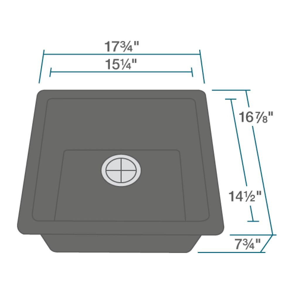 Rene 18" Composite Granite Kitchen Sink, Carbon, R3-1003-CAR-ST-CGS - The Sink Boutique