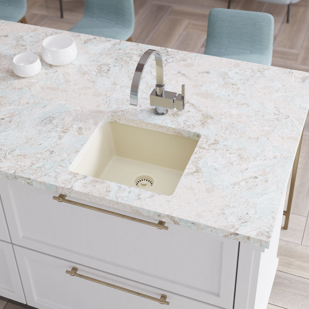 Rene 18" Composite Granite Kitchen Sink, Ecru, R3-1003-ECR-ST-CGS - The Sink Boutique