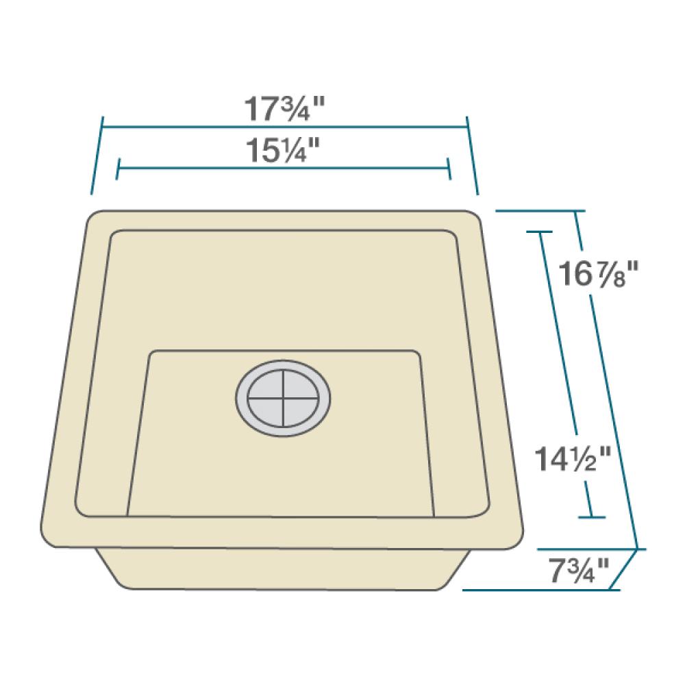 Rene 18" Composite Granite Kitchen Sink, Ecru, R3-1003-ECR-ST-CGS - The Sink Boutique