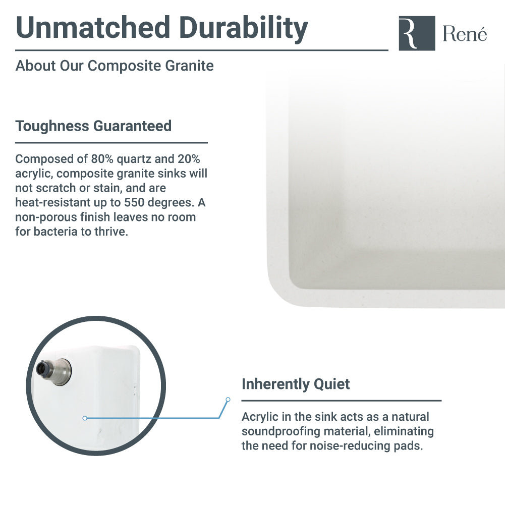 Rene 18" Composite Granite Kitchen Sink, Ivory, R3-1003-IVR-ST-CGF - The Sink Boutique
