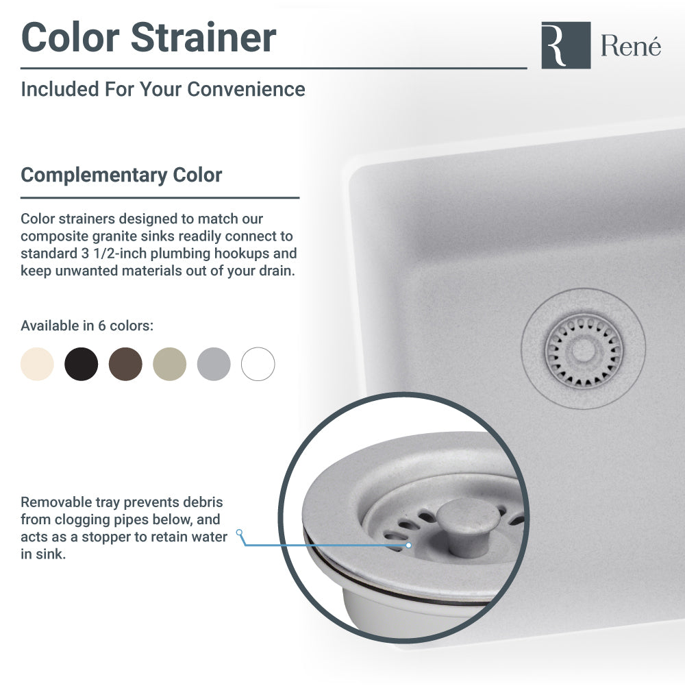 Rene 18" Composite Granite Kitchen Sink, Ivory, R3-1003-IVR-ST-CGS - The Sink Boutique
