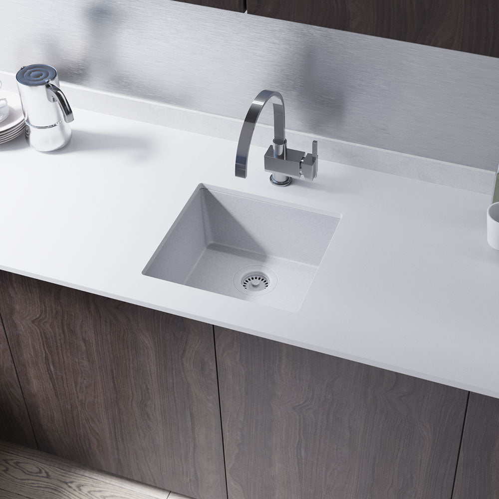 Rene 18" Composite Granite Kitchen Sink, Pewter, R3-1003-PWT-ST-CGF - The Sink Boutique