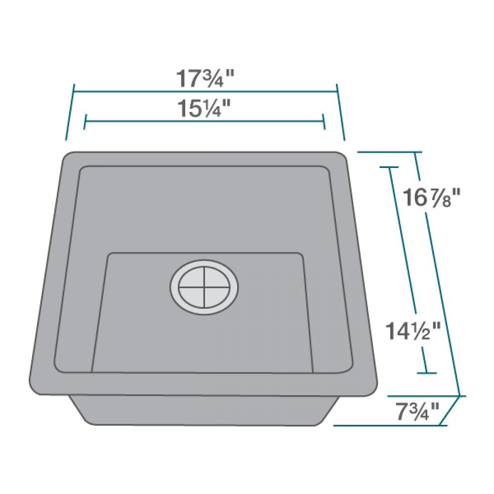 Rene 18" Composite Granite Kitchen Sink, Pewter, R3-1003-PWT-ST-CGF - The Sink Boutique