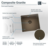 Rene 18" Composite Granite Kitchen Sink, Umber, R3-1003-UMB-ST-CGF - The Sink Boutique