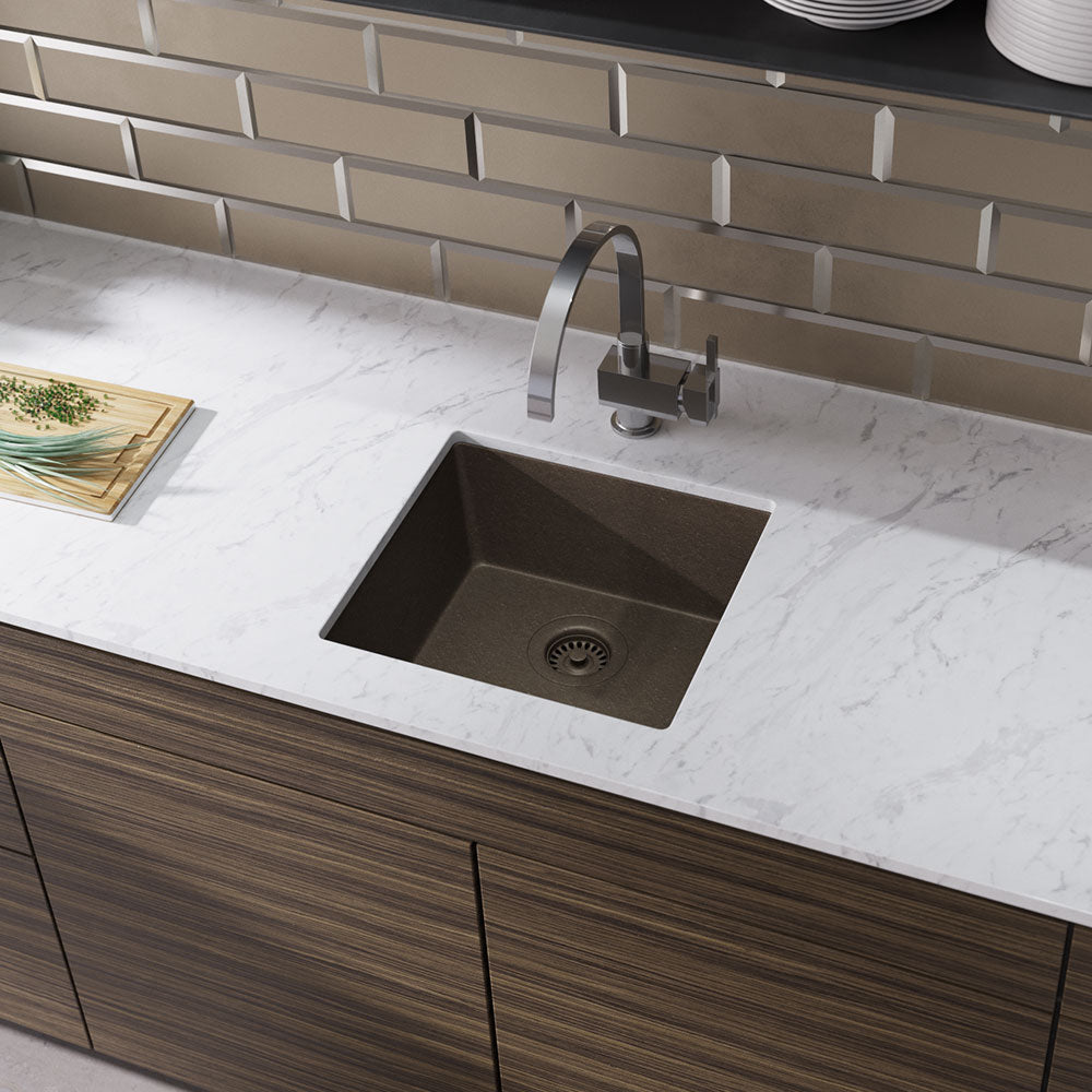 Rene 18" Composite Granite Kitchen Sink, Umber, R3-1003-UMB-ST-CGF - The Sink Boutique