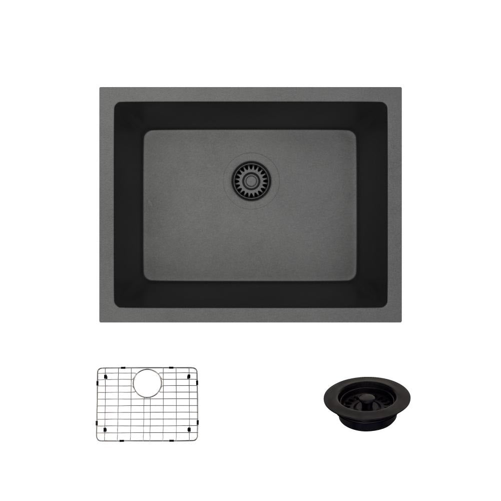 Dual-Mount Composite Granite 21-5/8 in. Single Bowl Kitchen Sink in Carbon