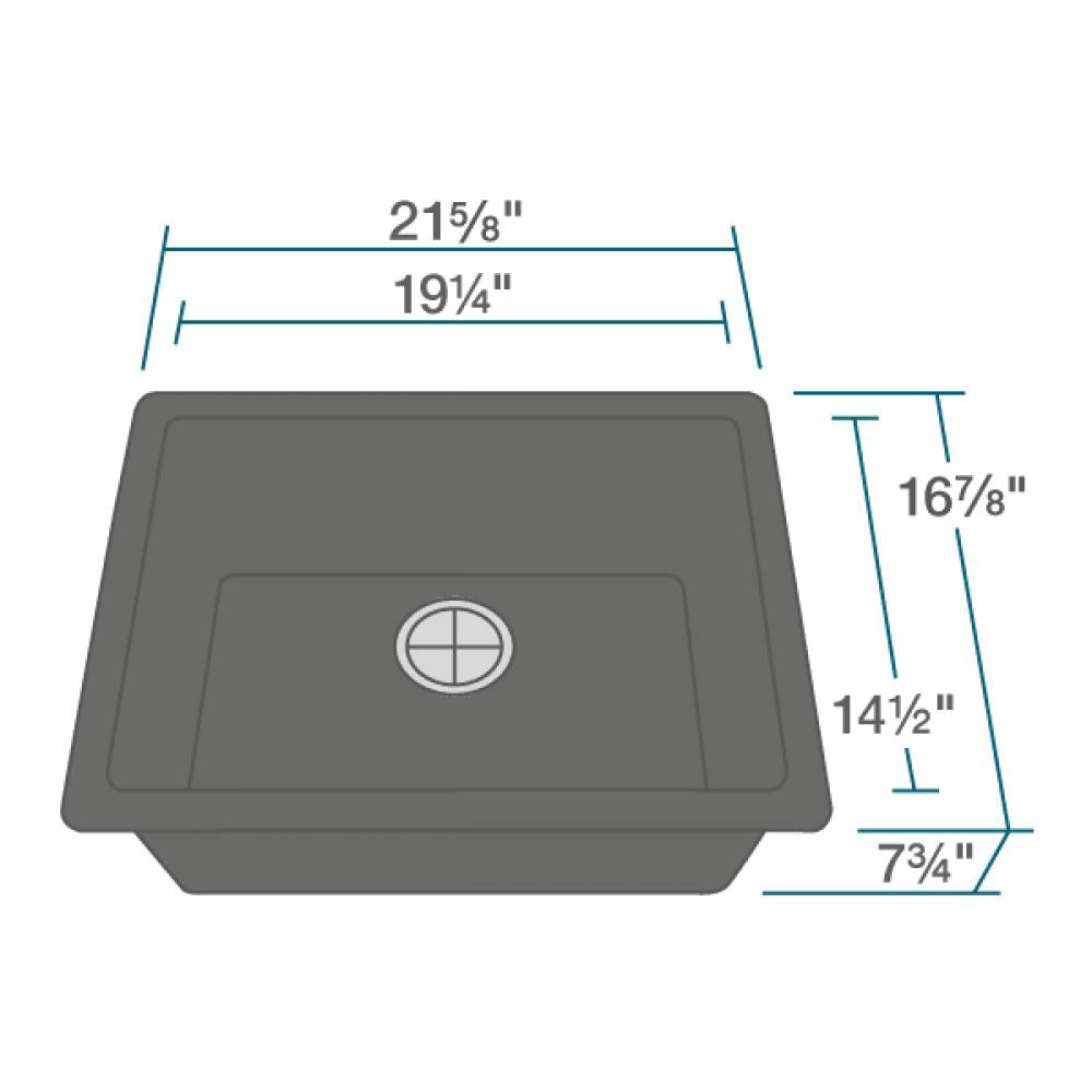 Rene 22" Composite Granite Kitchen Sink, Carbon, R3-1004-CAR-ST-CGF - The Sink Boutique