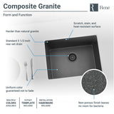 Rene 22" Composite Granite Kitchen Sink, Carbon, R3-1004-CAR-ST-CGS - The Sink Boutique