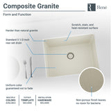 Rene 22" Composite Granite Kitchen Sink, Concrete, R3-1004-CON-ST-CGF - The Sink Boutique