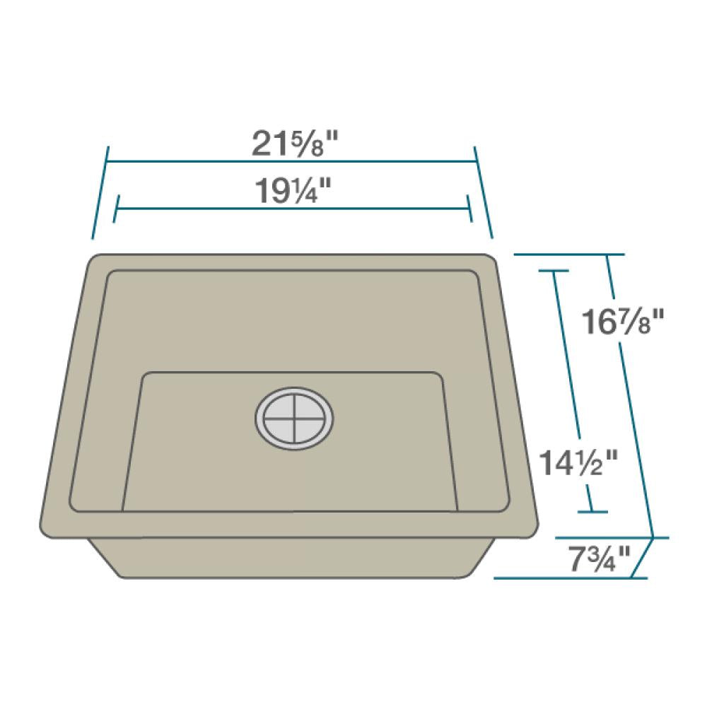 Rene 22" Composite Granite Kitchen Sink, Concrete, R3-1004-CON-ST-CGF - The Sink Boutique