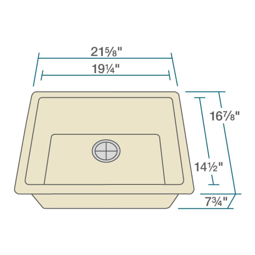Rene 22" Composite Granite Kitchen Sink, Ecru, R3-1004-ECR-ST-CGF - The Sink Boutique