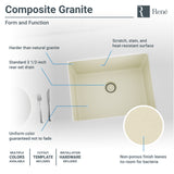 Rene 22" Composite Granite Kitchen Sink, Ecru, R3-1004-ECR-ST-CGS - The Sink Boutique