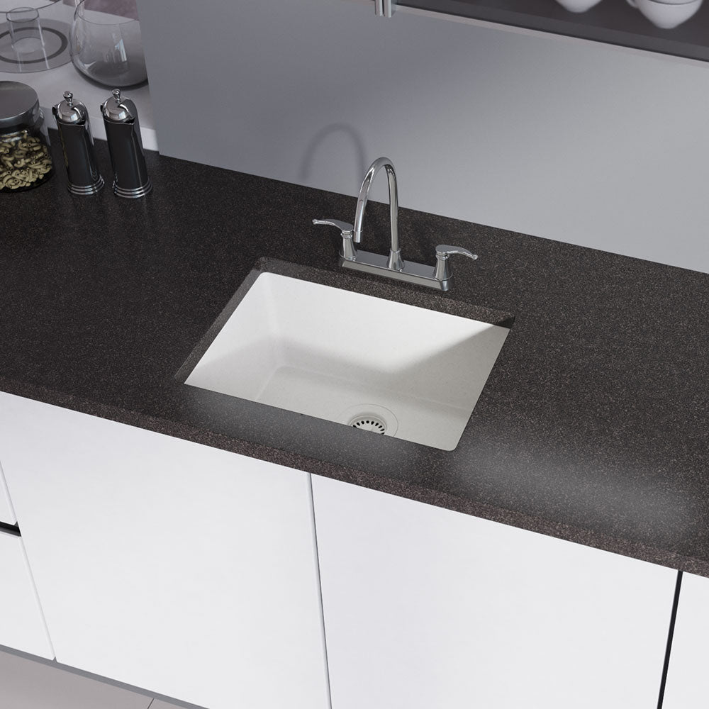 Rene 22" Composite Granite Kitchen Sink, Ivory, R3-1004-IVR-ST-CGF - The Sink Boutique