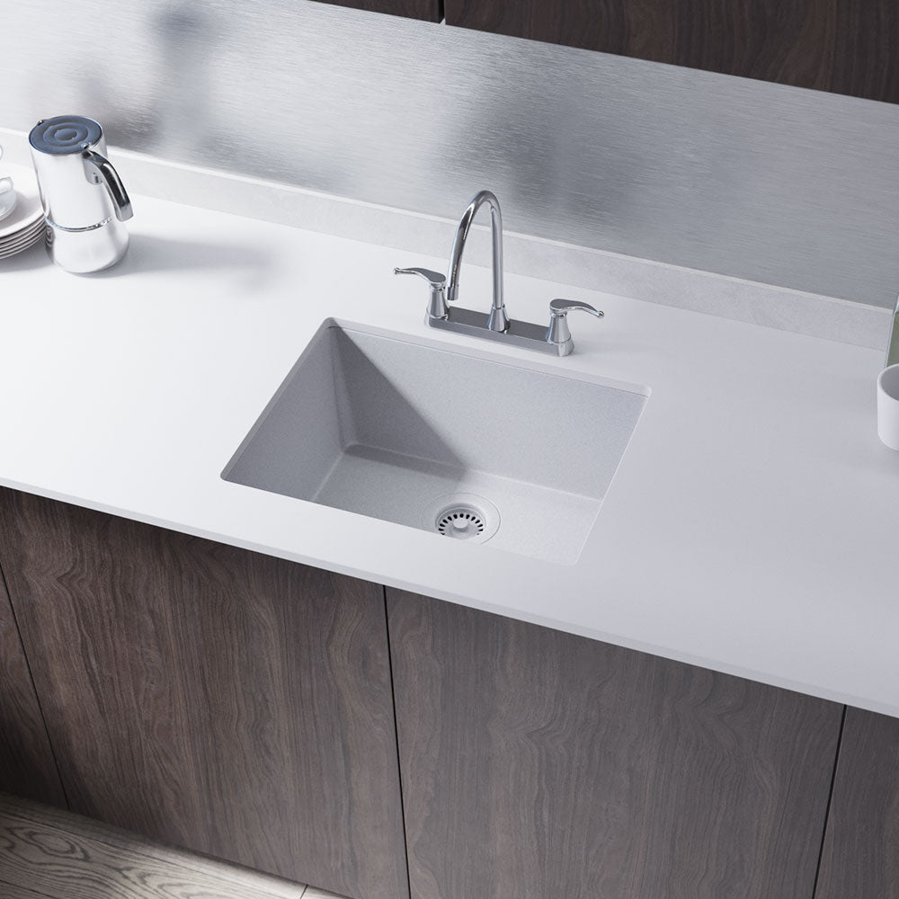 Rene 22" Composite Granite Kitchen Sink, Pewter, R3-1004-PWT-ST-CGF - The Sink Boutique