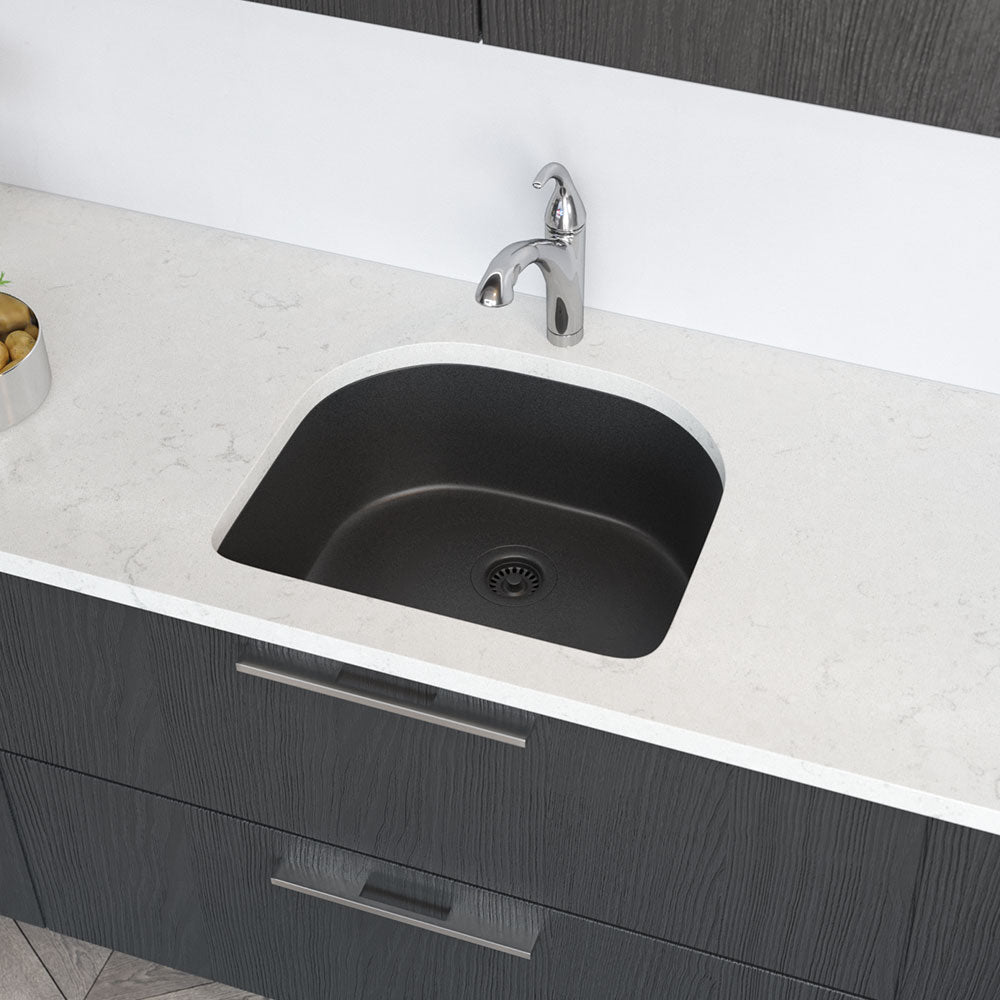 Rene 25" Composite Granite Kitchen Sink, Carbon, R3-1005-CAR-ST-CGS - The Sink Boutique