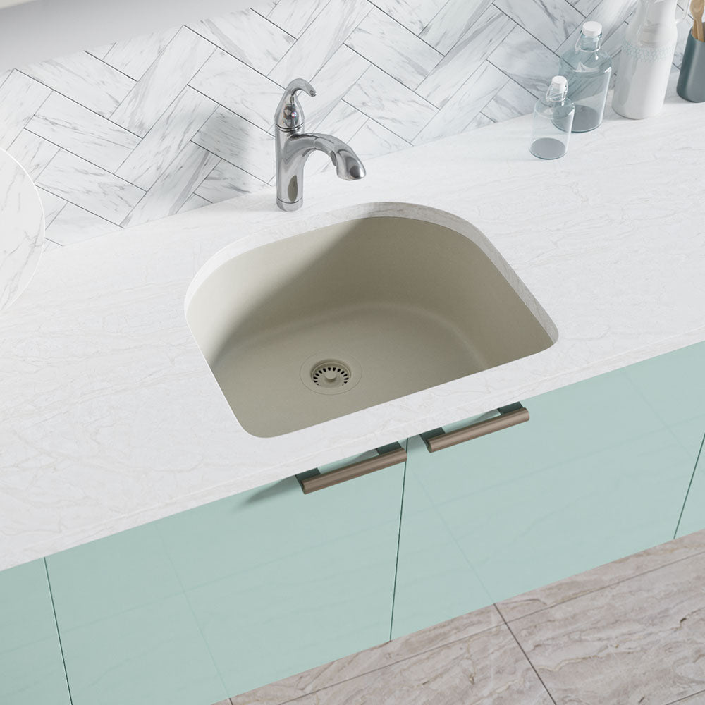 Rene 25" Composite Granite Kitchen Sink, Concrete, R3-1005-CON-ST-CGF - The Sink Boutique