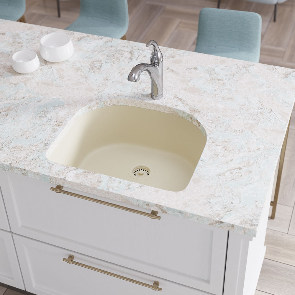 Rene 25" Composite Granite Kitchen Sink, Ecru, R3-1005-ECR-ST-CGS - The Sink Boutique