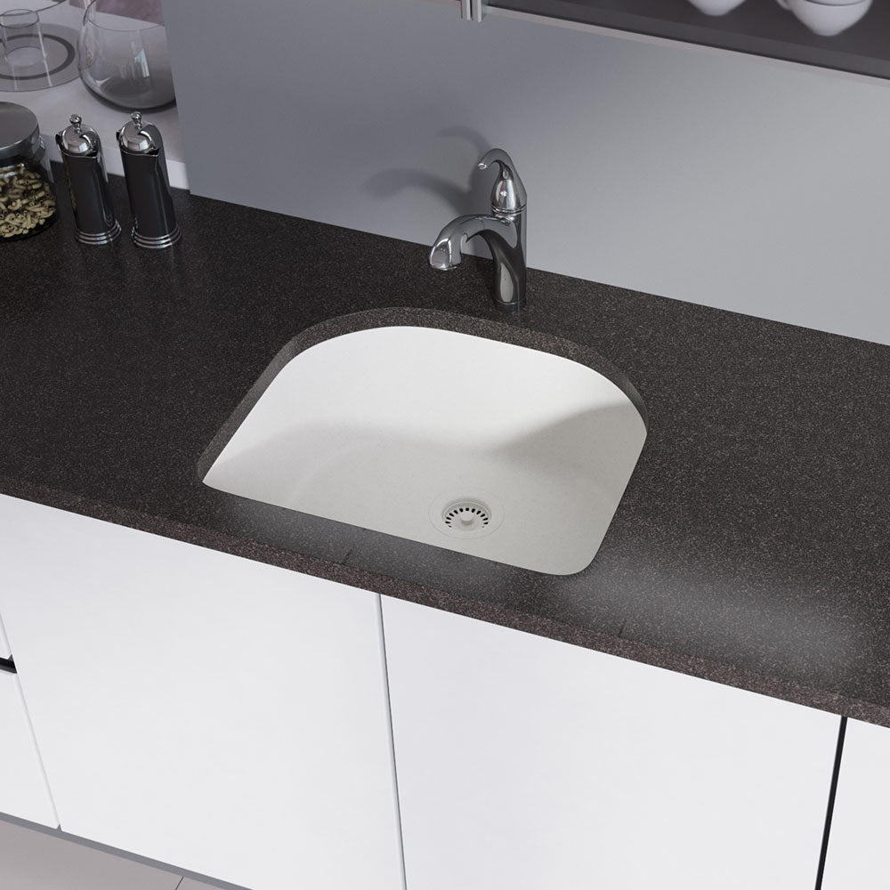 Rene 25" Composite Granite Kitchen Sink, Ivory, R3-1005-IVR-ST-CGS - The Sink Boutique