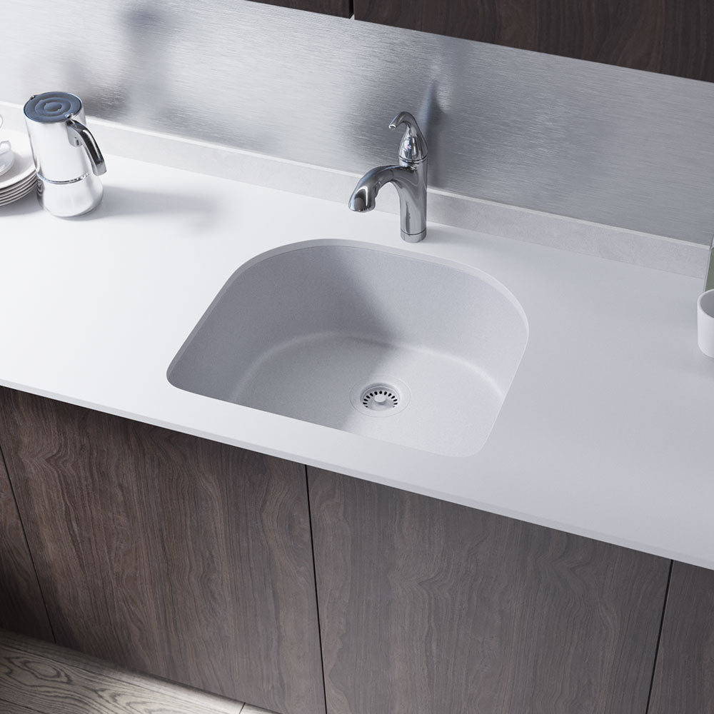 Rene 25" Composite Granite Kitchen Sink, Pewter, R3-1005-PWT-ST-CGF - The Sink Boutique