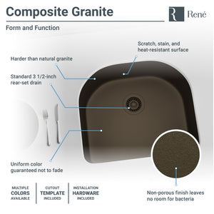 Alternate Image for Rene 25" Composite Granite Kitchen Sink, Umber, R3-1005-UMB-ST-CGF