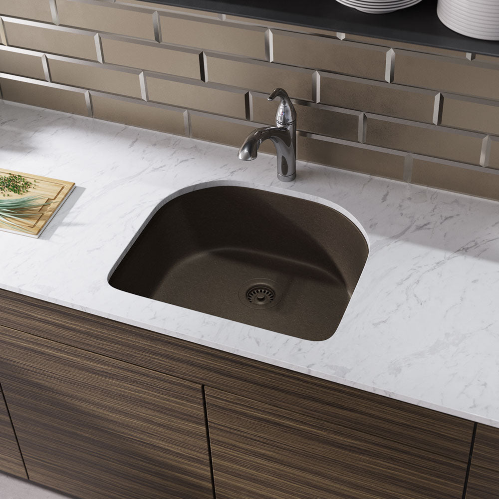 Rene 25" Composite Granite Kitchen Sink, Umber, R3-1005-UMB-ST-CGF - The Sink Boutique