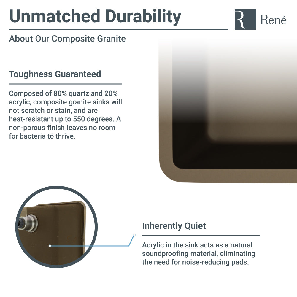 Rene 25" Composite Granite Kitchen Sink, Umber, R3-1005-UMB-ST-CGF - The Sink Boutique