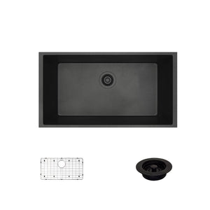 Alternate Image for Rene 33" Composite Granite Kitchen Sink, Carbon, R3-1006-CAR-ST-CGF