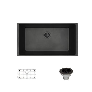 Alternate Image for Rene 33" Composite Granite Kitchen Sink, Carbon, R3-1006-CAR-ST-CGS