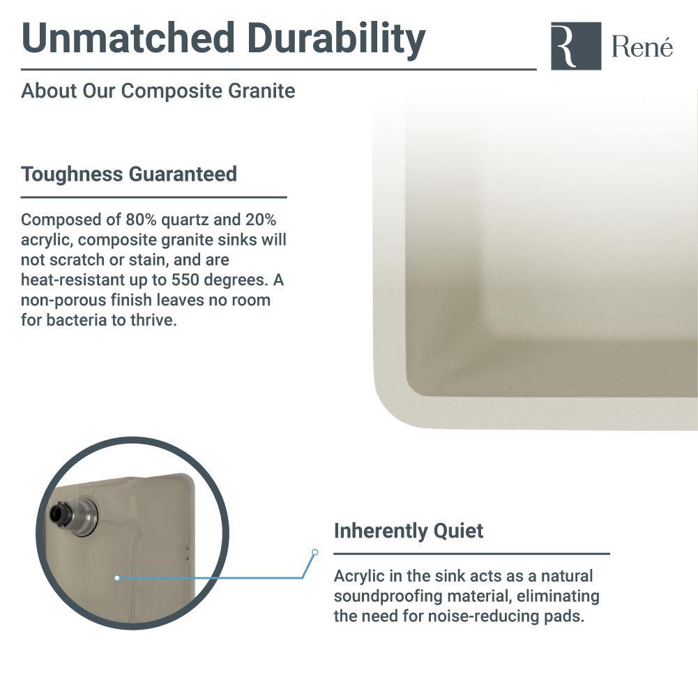 Rene 33" Composite Granite Kitchen Sink, Concrete, R3-1006-CON-ST-CGS - The Sink Boutique