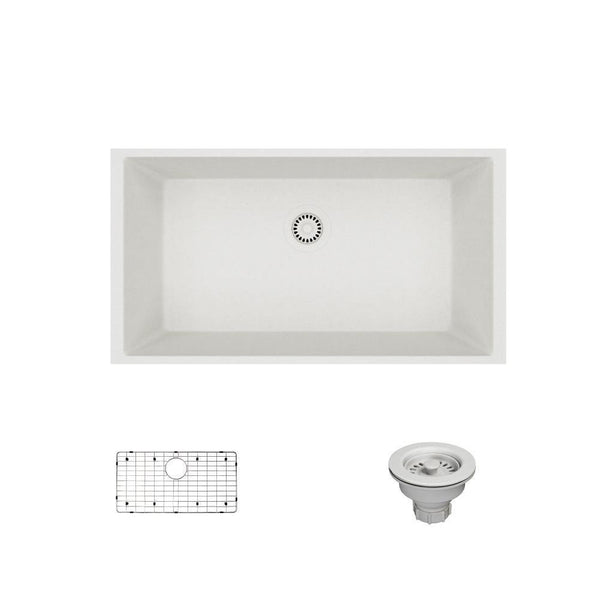 Rene 33" Composite Granite Kitchen Sink, Ivory, R3-1006-IVR-ST-CGS