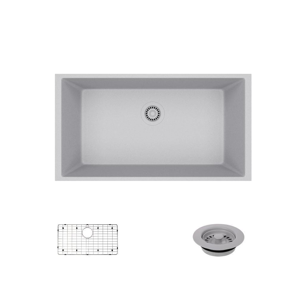 Rene 33" Composite Granite Kitchen Sink, Pewter, R3-1006-PWT-ST-CGF