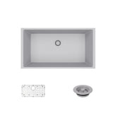 Rene 33" Composite Granite Kitchen Sink, Pewter, R3-1006-PWT-ST-CGF