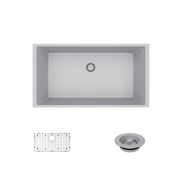 Rene 33" Composite Granite Kitchen Sink, Pewter, R3-1006-PWT-ST-CGF