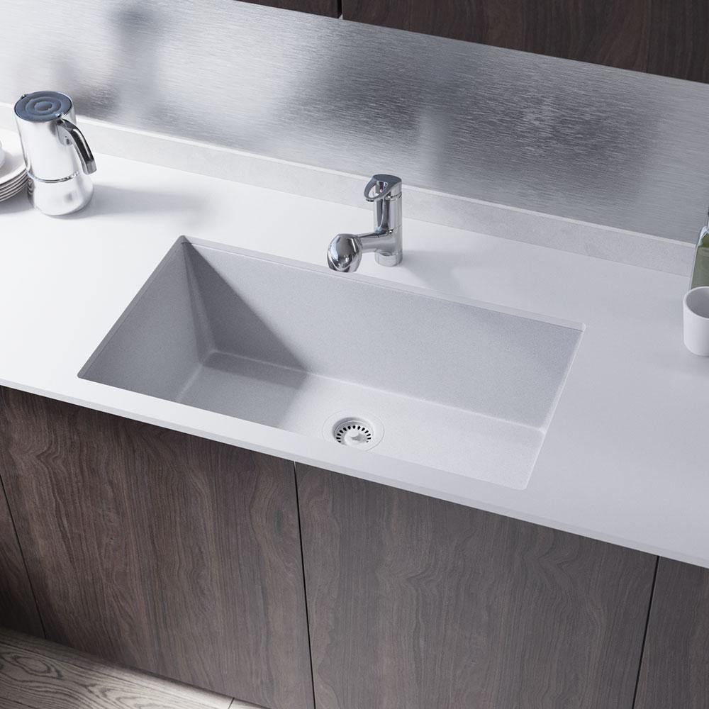 Rene 33" Composite Granite Kitchen Sink, Pewter, R3-1006-PWT-ST-CGF - The Sink Boutique