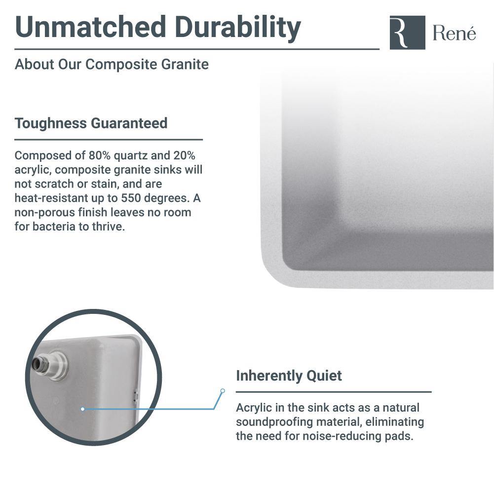 Rene 33" Composite Granite Kitchen Sink, Pewter, R3-1006-PWT-ST-CGS - The Sink Boutique