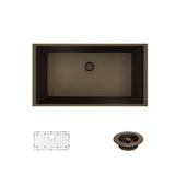 Rene 33" Composite Granite Kitchen Sink, Umber, R3-1006-UMB-ST-CGF