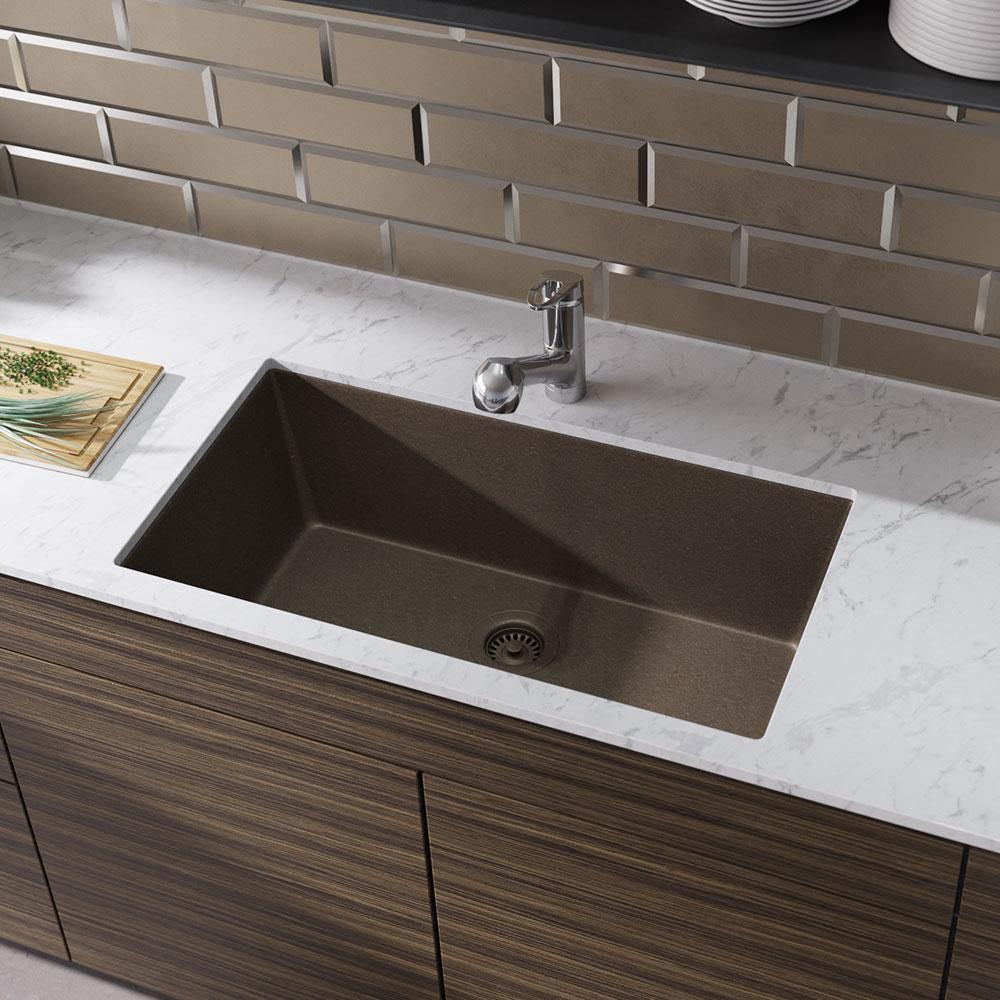 Rene 33" Composite Granite Kitchen Sink, Umber, R3-1006-UMB-ST-CGF - The Sink Boutique