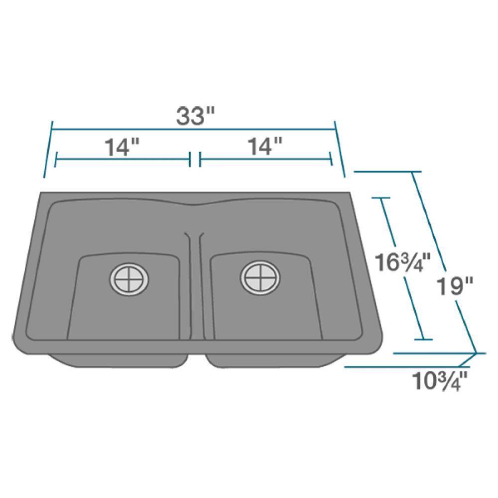 Rene 33" Composite Granite Kitchen Sink, 50/50 Double Bowl, Carbon, R3-1007-CAR-ST-CGS - The Sink Boutique