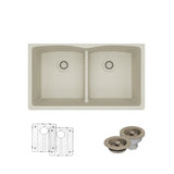 Rene 33" Composite Granite Kitchen Sink, 50/50 Double Bowl, Concrete, R3-1007-CON-ST-CGF