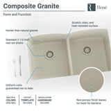 Rene 33" Composite Granite Kitchen Sink, 50/50 Double Bowl, Concrete, R3-1007-CON-ST-CGF - The Sink Boutique