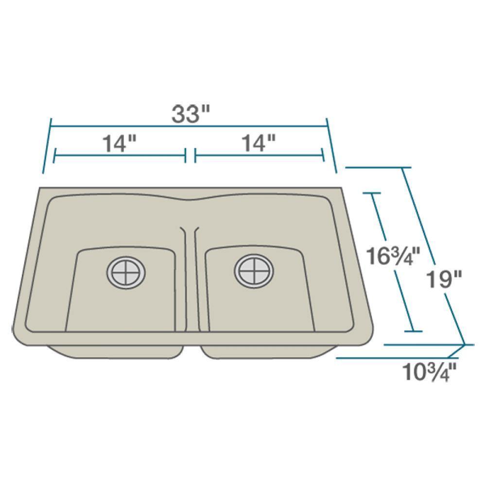 Rene 33" Composite Granite Kitchen Sink, 50/50 Double Bowl, Concrete, R3-1007-CON-ST-CGF - The Sink Boutique