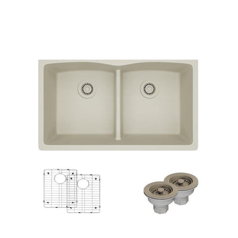Rene 33" Composite Granite Kitchen Sink, 50/50 Double Bowl, Concrete, R3-1007-CON-ST-CGS