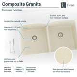 Rene 33" Composite Granite Kitchen Sink, 50/50 Double Bowl, Ecru, R3-1007-ECR-ST-CGF - The Sink Boutique
