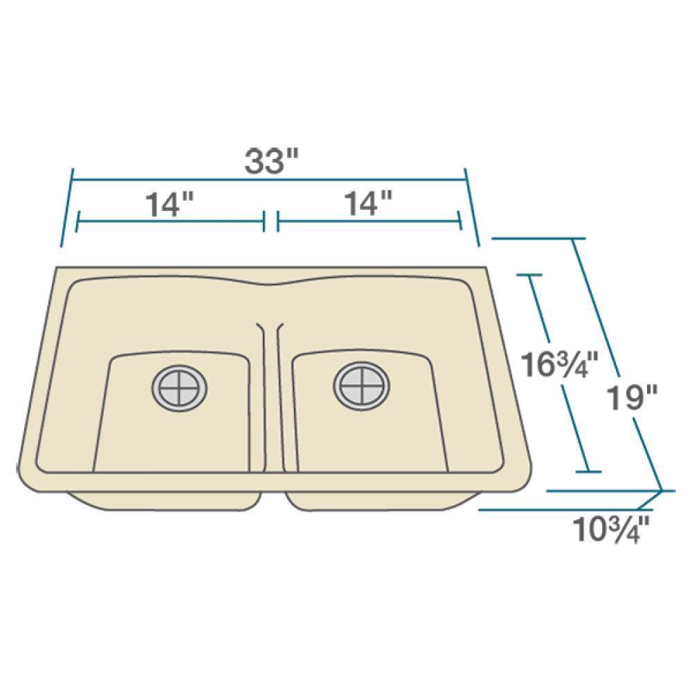 Rene 33" Composite Granite Kitchen Sink, 50/50 Double Bowl, Ecru, R3-1007-ECR-ST-CGS - The Sink Boutique