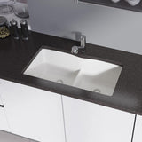 Rene 33" Composite Granite Kitchen Sink, 50/50 Double Bowl, Ivory, R3-1007-IVR-ST-CGF - The Sink Boutique
