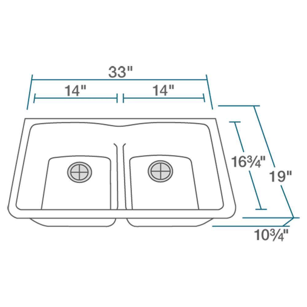Rene 33" Composite Granite Kitchen Sink, 50/50 Double Bowl, Ivory, R3-1007-IVR-ST-CGS - The Sink Boutique