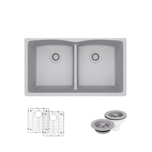 Alternate Image for Rene 33" Composite Granite Kitchen Sink, 50/50 Double Bowl, Pewter, R3-1007-PWT-ST-CGF