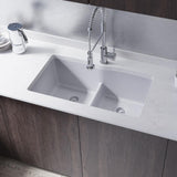 Rene 33" Composite Granite Kitchen Sink, 50/50 Double Bowl, Pewter, R3-1007-PWT-ST-CGF - The Sink Boutique