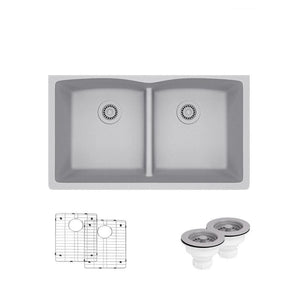 Alternate Image for Rene 33" Composite Granite Kitchen Sink, 50/50 Double Bowl, Pewter, R3-1007-PWT-ST-CGS